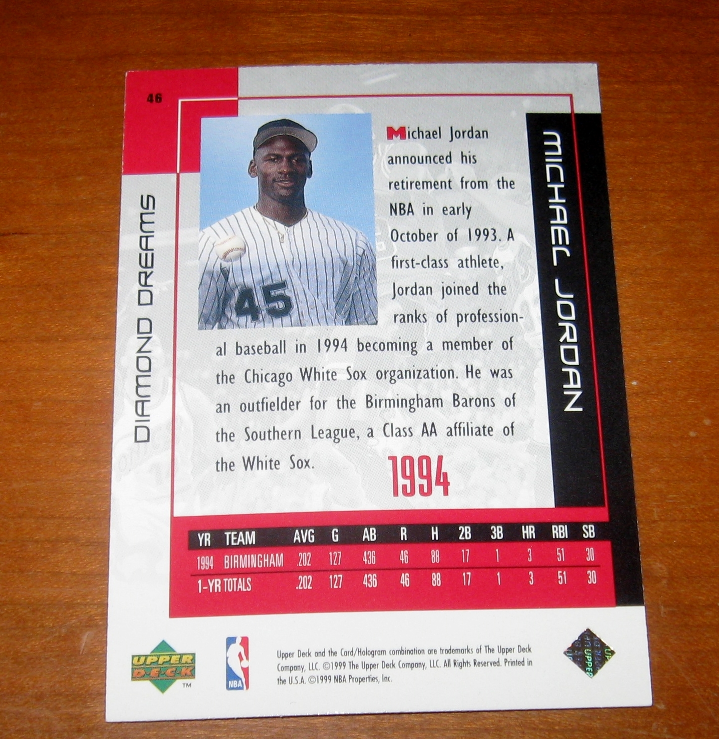 Michael Jordan Diamond Dreams Baseball Card - Image 2